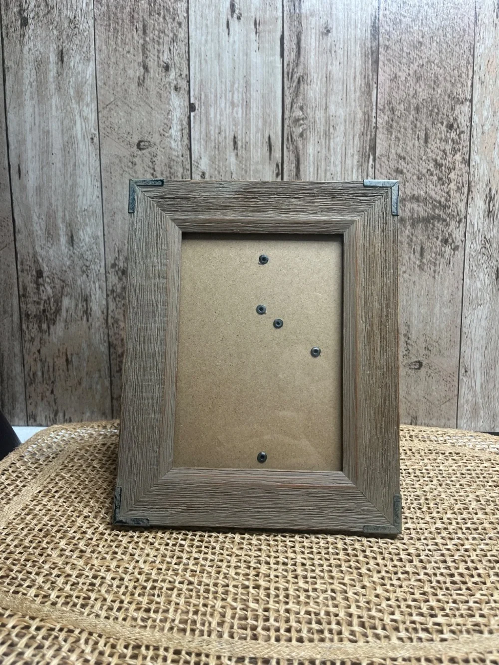 Rustic Wood Picture Frame with Metal Corner Accents | Farmhouse Decor